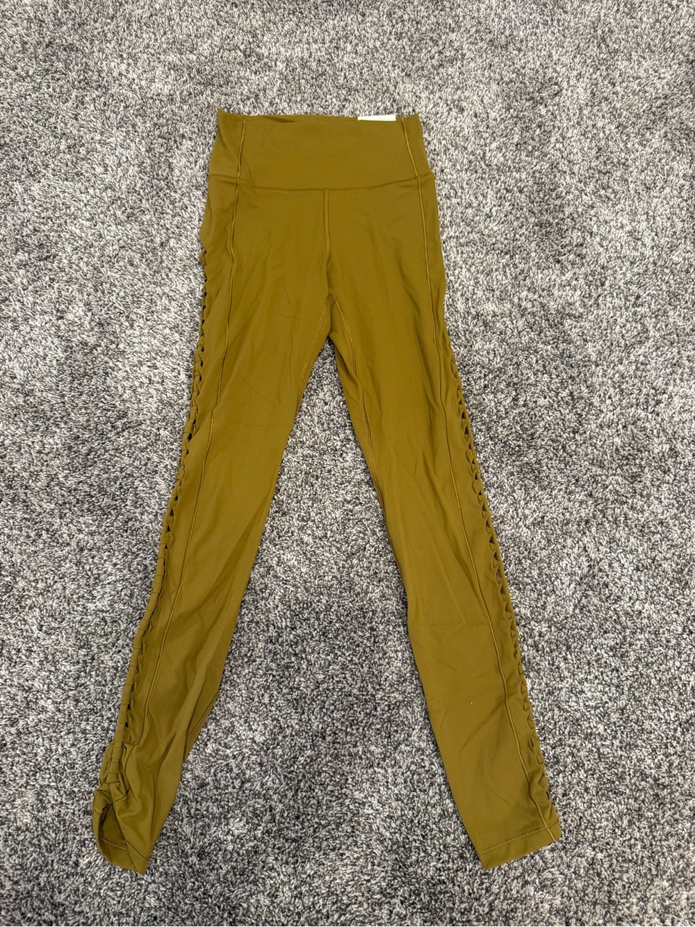 CALIA Inspire Collection High Rise 7/8 Leggings XS Olive Green Lattice Side